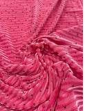 Hot Pink Stripe Jacquard Silk Korea Stretch Velvet Fabric For Dress by Yard
