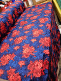 Navy Scarlett Blue Floral Print Crushed Stretch Velvet Fabric By Yard