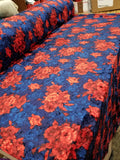 Navy Scarlett Blue Floral Print Crushed Stretch Velvet Fabric By Yard