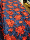 Navy Scarlett Blue Floral Print Crushed Stretch Velvet Fabric By Yard