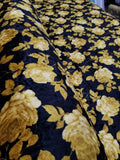 Black Solar Gold Floral Print Crushed Stretch Velvet Fabric By Yard