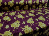 Merlot Solar Gold Floral Print Crushed Stretch Velvet Fabric By Yard