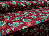 Blue Rust Floral Print Crushed Stretch Velvet Fabric By Yard