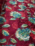 Blue Rust Floral Print Crushed Stretch Velvet Fabric By Yard