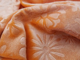 Orange Stardust  Stretch Velvet  Embossed Floral  Fabric Sold by Yard