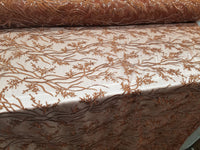 Elegant 54" Rust French Floral Design with Sequins Lace in Mesh by  yards