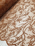 Elegant 54" Rust French Floral Design with Sequins Lace in Mesh by  yards