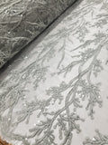 Elegant 54" Silver French Floral Design with Sequins Lace in Mesh by  yards