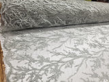 Elegant 54" Silver French Floral Design with Sequins Lace in Mesh by  yards