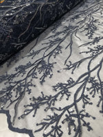 Elegant 54" Navy Blue French Floral Design with Sequins Lace in Mesh by  yards