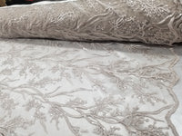 Elegant 54" Gray French Floral Design with Sequins Lace in Mesh by  yards