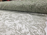 Elegant 54" Sage French Floral Design with Sequins Lace in Mesh by  yards