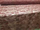 Elegant 54" Burgundy French Floral Design with Sequins Lace in Mesh by  yards