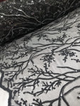 Elegant 54" Black French Floral Design with Sequins Lace in Mesh by  yards