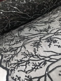 Elegant 54" Black French Floral Design with Sequins Lace in Mesh by  yards