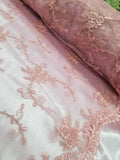 Dusty Rose Bridal Wedding Floral Mesh Lace Fabric by Yard