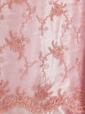 Dusty Rose Bridal Wedding Floral Mesh Lace Fabric by Yard