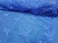 Royal Blue Bridal Wedding Floral Mesh Lace Fabric by Yard