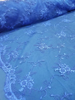 Royal Blue Bridal Wedding Floral Mesh Lace Fabric by Yard