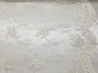 Off White Bridal Wedding Floral Mesh Lace Fabric by Yard