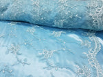 Turquoise Bridal Wedding Floral Mesh Lace Fabric by Yard