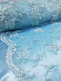 Turquoise Bridal Wedding Floral Mesh Lace Fabric by Yard