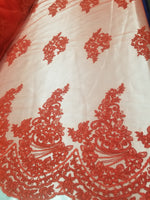 54" Red French Floral Design Lace in Mesh by the Yard