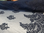 54" Navy French Floral Design Lace in Mesh by the Yard