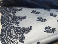 54" Navy French Floral Design Lace in Mesh by the Yard