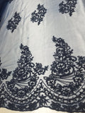 54" Navy French Floral Design Lace in Mesh by the Yard