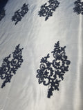 54" Navy French Floral Design Lace in Mesh by the Yard