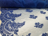 54" Royal Blue French Floral Design Lace in Mesh by the Yard