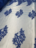 54" Royal Blue French Floral Design Lace in Mesh by the Yard