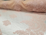 54" Pink French Floral Design Lace in Mesh by the Yard