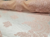 54" Pink French Floral Design Lace in Mesh by the Yard