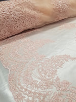 54" Pink French Floral Design Lace in Mesh by the Yard