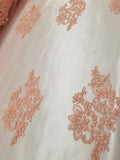 54" Coral French Floral Design Lace in Mesh by the Yard