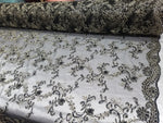 Black/Champagne Metallic Flowers Sequins on A Mesh Lace Fabric for Tablecloths, Costumes, Decorations, Runners by the Yard