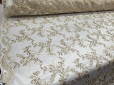 Champagne Metallic Flowers Sequins on A Mesh Lace Fabric for Tablecloths, Costumes, Decorations, Runners by the Yard