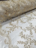 Champagne Metallic Flowers Sequins on A Mesh Lace Fabric for Tablecloths, Costumes, Decorations, Runners by the Yard