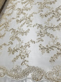 Champagne Metallic Flowers Sequins on A Mesh Lace Fabric for Tablecloths, Costumes, Decorations, Runners by the Yard