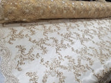 Gold Metallic Flowers Sequins on A Mesh Lace Fabric for Tablecloths, Costumes, Decorations, Runners by the Yard