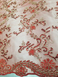 Red Metallic Flowers Sequins on A Mesh Lace Fabric for Tablecloths, Costumes, Decorations, Runners by the Yard