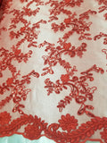 Red Metallic Flowers Sequins on A Mesh Lace Fabric for Tablecloths, Costumes, Decorations, Runners by the Yard