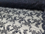 Navy Metallic Flowers Sequins on A Mesh Lace Fabric for Tablecloths, Costumes, Decorations, Runners by the Yard