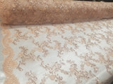 Coral Metallic Flowers Sequins on A Mesh Lace Fabric for Tablecloths, Costumes, Decorations, Runners by the Yard