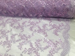 Lavender Metallic Flowers Sequins on A Mesh Lace Fabric for Tablecloths, Costumes, Decorations, Runners by the Yard