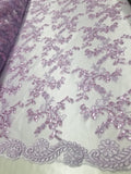 Lavender Metallic Flowers Sequins on A Mesh Lace Fabric for Tablecloths, Costumes, Decorations, Runners by the Yard