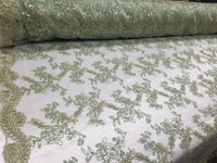 Mint Metallic Flowers Sequins on A Mesh Lace Fabric for Tablecloths, Costumes, Decorations, Runners by the Yard