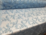 Sky Blue Metallic Flowers Sequins on A Mesh Lace Fabric for Tablecloths, Costumes, Decorations, Runners by the Yard